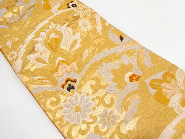 アンティーク　花更紗模様織り出し名古屋帯（着用可）